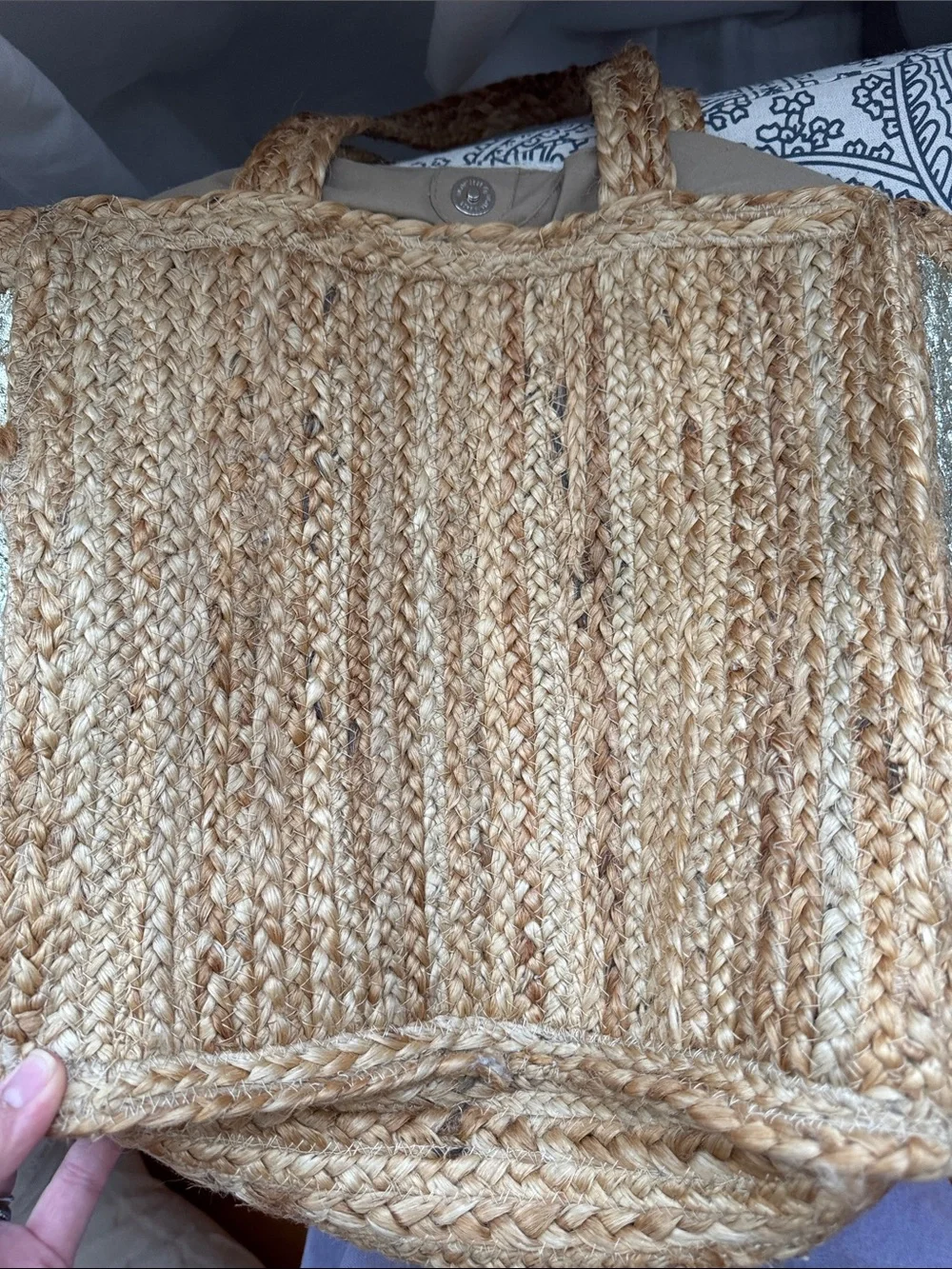 Chloe & Alex Braided Straw Tote with Gold Panels and Embossed Leather - NWOT